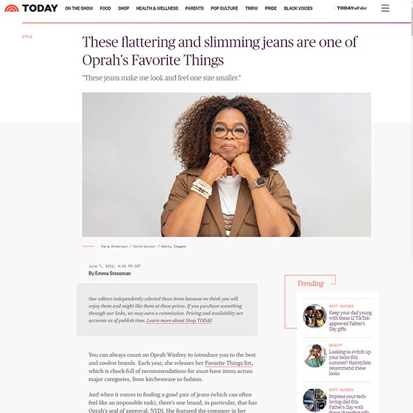 Not Your Daughter's Jeans media placements including Oprah's Favorite Things 