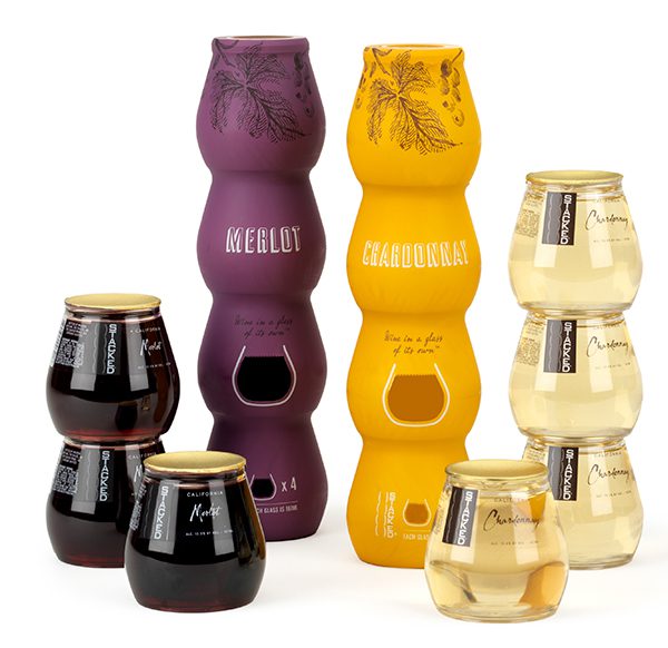 Stack Wine's Innovative packaging features 4 stacked individual servings in a package 